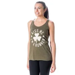 Women's Everyday Tank Top - Kiss Me I Am A Runner Shamrock -goneforarun Sales 2023 tr 43741 OLIVE MODEL