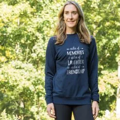 Running Raglan Crew Neck Pullover - Miles Of Friendship Mantra -goneforarun Sales 2023 tr 43944 NAVY FEMALE LIFESTYLE