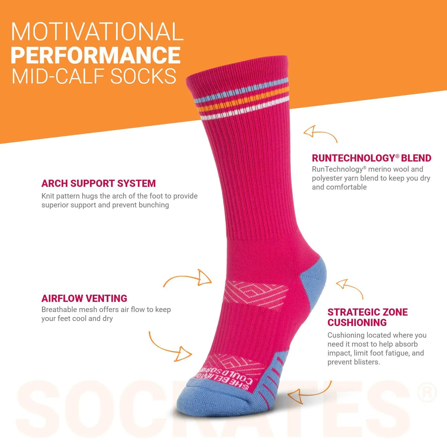 Socrates® Mid-Calf Performance Socks - She Believed She Could 5 Socrates® Mid-Calf Performance Socks - She Believed She Could - Image 3