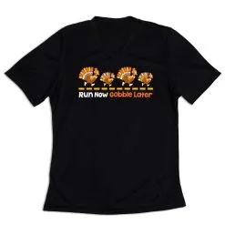 Women's Short Sleeve Tech Tee - Run Now Gobble Later Turkeys