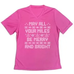 Women's Short Sleeve Tech Tee - May All Your Miles Be Merry And Bright -goneforarun Sales 2023 tr 44572 PINK MAIN