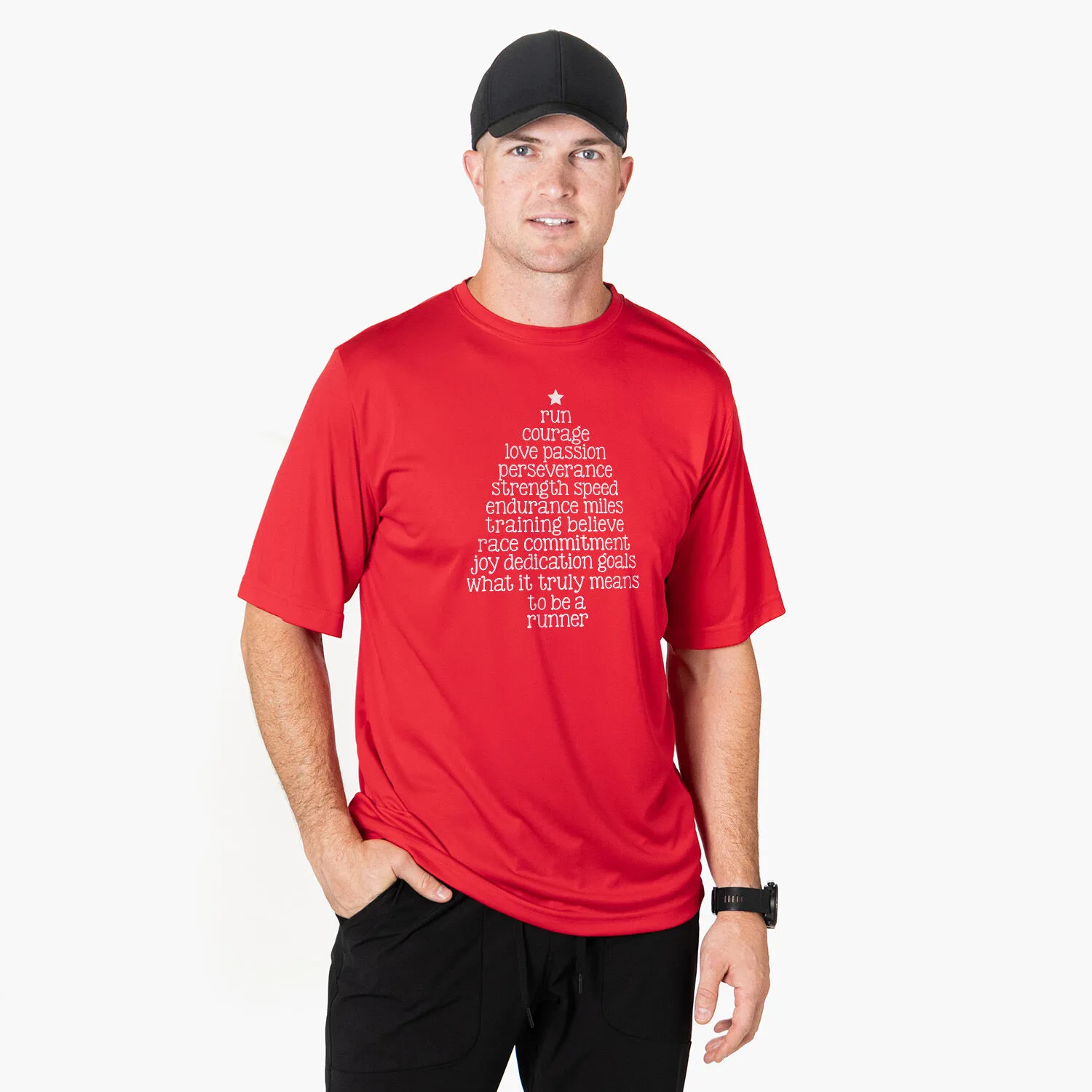 Men's Running Short Sleeve Performance Tee - Runner Christmas Tree 4 Men's Running Short Sleeve Performance Tee - Runner Christmas Tree - Image 2