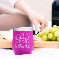 Travel Wine Tumbler - She Believed She Could So She Did -goneforarun Sales 2023 tr 44636 LIFESTYLE MODEL
