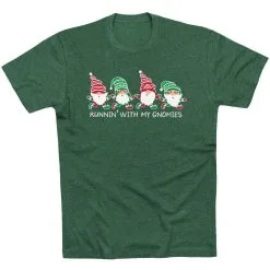 Running Short Sleeve T-Shirt - Runnin' With My Gnomies® - Christmas -goneforarun Sales 2023 tr 44673 FORESTGREEN FLAT