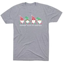Running Short Sleeve T-Shirt - Runnin' With My Gnomies® - Christmas -goneforarun Sales 2023 tr 44673 GRAY FLAT