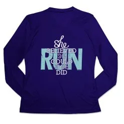 Women's Long Sleeve Tech Tee - She Believed She Could So She Did -goneforarun Sales 2023 tr 44699 ROYAL MAIN