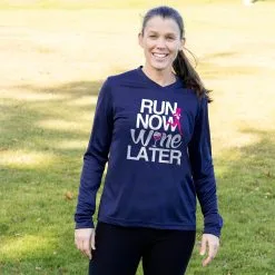 Women's Long Sleeve Tech Tee - Run Now Wine Later (Bold) -goneforarun Sales 2023 tr 44707 NAVY FEMALE