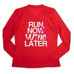 Women's Long Sleeve Tech Tee - Run Now Wine Later (Bold) -goneforarun Sales 2023 tr 44707 RED MAIN