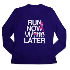 Women's Long Sleeve Tech Tee - Run Now Wine Later (Bold) -goneforarun Sales 2023 tr 44707 ROYAL MAIN