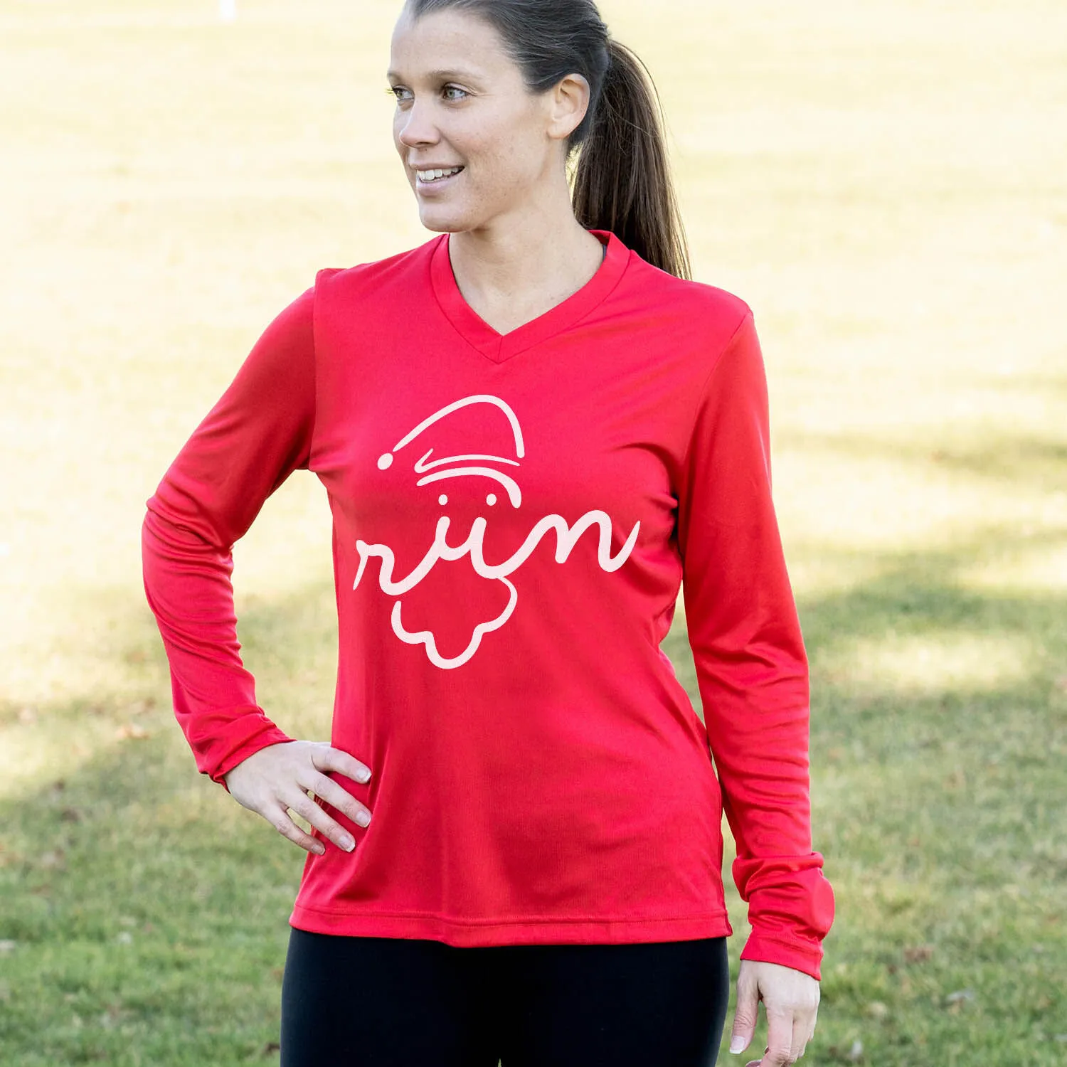 Women's Long Sleeve Tech Tee - Santa Run Face 6 Women's Long Sleeve Tech Tee - Santa Run Face - Image 4