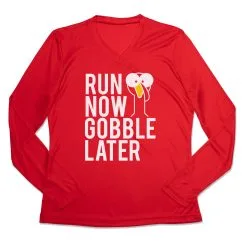 Women's Long Sleeve Tech Tee - Run Now Gobble Later (Bold) 14 Women's Long Sleeve Tech Tee - Run Now Gobble Later (Bold) -goneforarun Sales 2023 tr 44754 RED MAIN