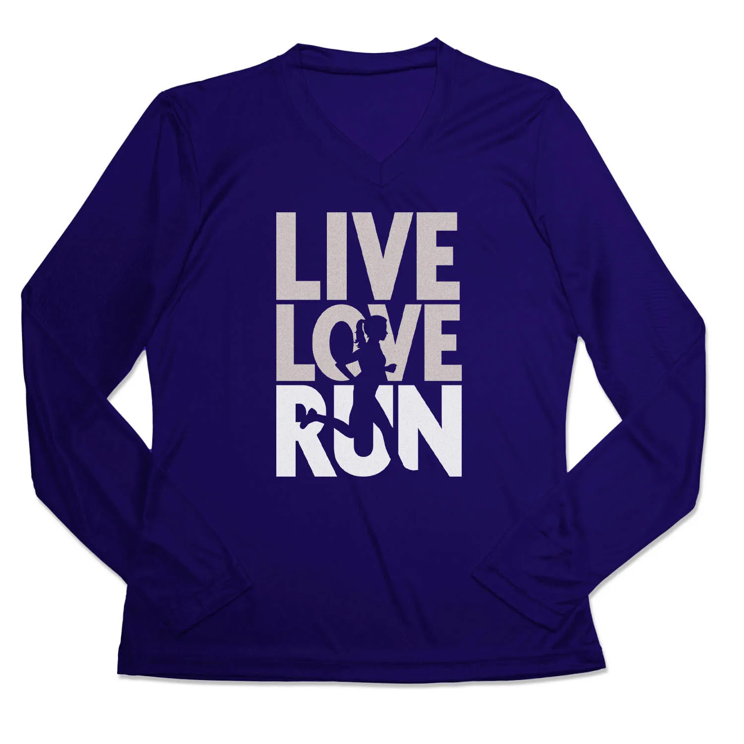 Women's Long Sleeve Tech Tee - Live Love Run Silhouette 3 Women's Long Sleeve Tech Tee - Live Love Run Silhouette