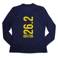 Women's Long Sleeve Tech Tee - Boston 26.2 Vertical -goneforarun Sales 2023 tr 44766 NAVY MAIN