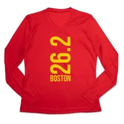 Women's Long Sleeve Tech Tee - Boston 26.2 Vertical -goneforarun Sales 2023 tr 44766 RED MAIN
