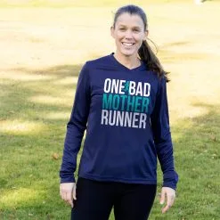 Women's Long Sleeve Tech Tee - One Bad Mother Runner (Bold) -goneforarun Sales 2023 tr 44781 NAVY FEMALE
