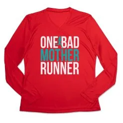 Women's Long Sleeve Tech Tee - One Bad Mother Runner (Bold) -goneforarun Sales 2023 tr 44781 RED MAIN