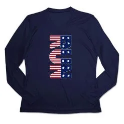 Women's Long Sleeve Tech Tee - Patriotic Run -goneforarun Sales 2023 tr 44796 NAVY MAIN