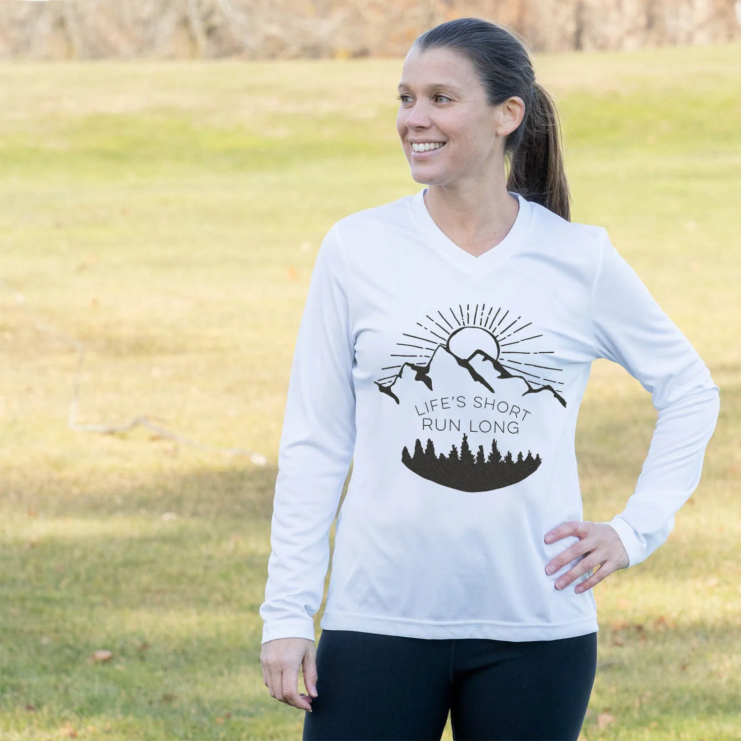 Women's Long Sleeve Tech Tee - Life's Short Run Long (Mountains) 6 Women's Long Sleeve Tech Tee - Life's Short Run Long (Mountains) - Image 4