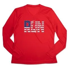 Women's Long Sleeve Tech Tee - Run Girl USA -goneforarun Sales 2023 tr 44806 RED MAIN