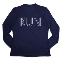 Women's Long Sleeve Tech Tee - Run Lines 11 Women's Long Sleeve Tech Tee - Run Lines -goneforarun Sales 2023 tr 44850 NAVY MAIN