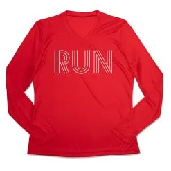 Women's Long Sleeve Tech Tee - Run Lines 14 Women's Long Sleeve Tech Tee - Run Lines -goneforarun Sales 2023 tr 44850 RED MAIN
