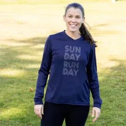 Women's Long Sleeve Tech Tee - Sunday Runday (Stacked) -goneforarun Sales 2023 tr 44868 NAVY FEMALE