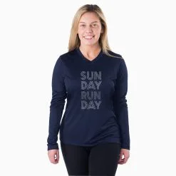 Women's Long Sleeve Tech Tee - Sunday Runday (Stacked) -goneforarun Sales 2023 tr 44868 NAVY MODEL