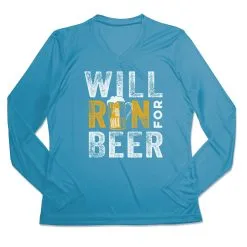 Women's Long Sleeve Tech Tee - Will Run For Beer -goneforarun Sales 2023 tr 44881 CAROLINA MAIN