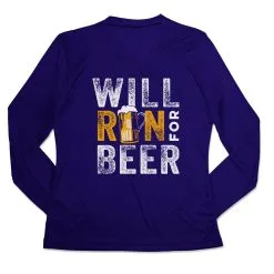 Women's Long Sleeve Tech Tee - Will Run For Beer -goneforarun Sales 2023 tr 44881 ROYAL MAIN