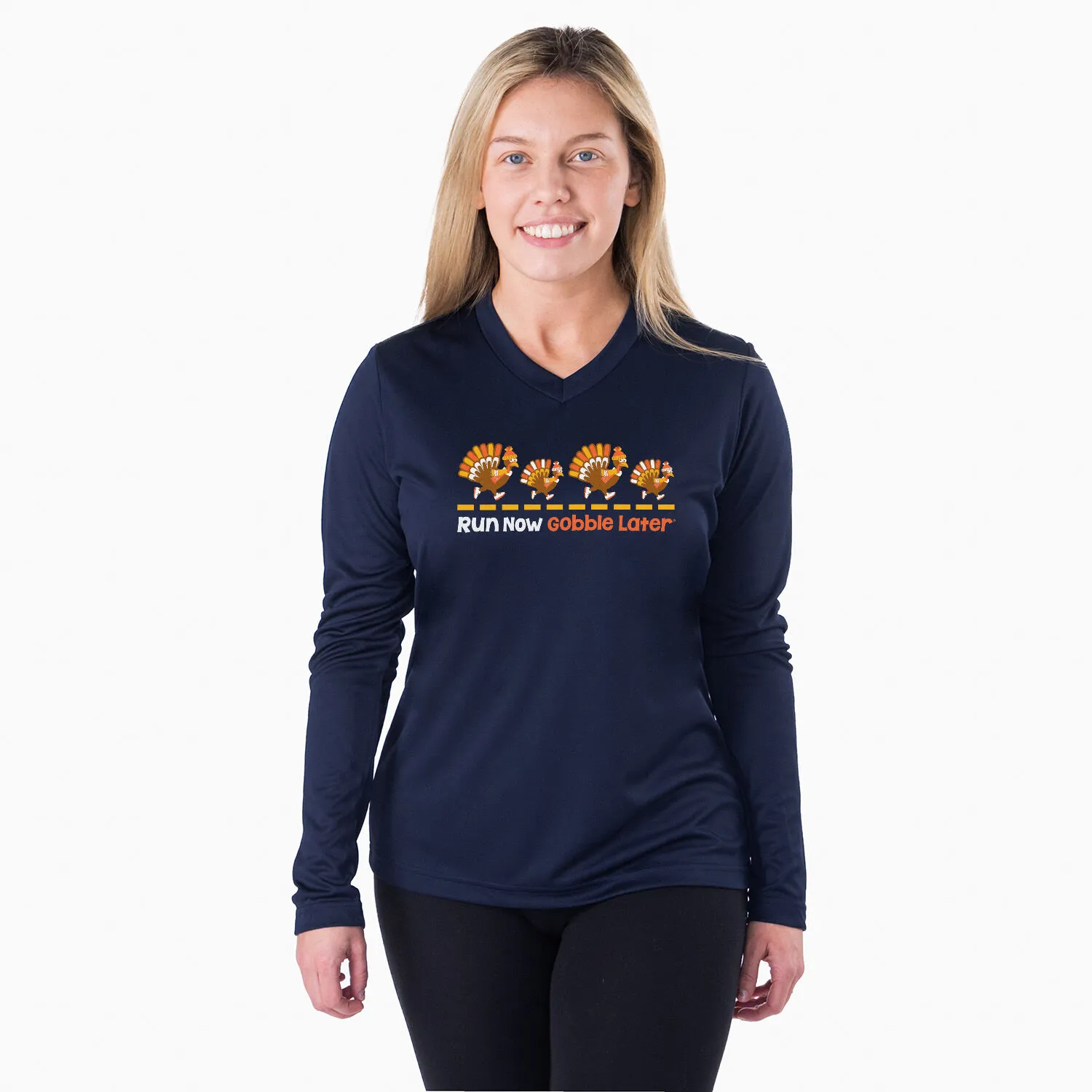 Women's Long Sleeve Tech Tee - Run Now Gobble Later Turkeys 4 Women's Long Sleeve Tech Tee - Run Now Gobble Later Turkeys - Image 2