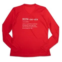 Women's Long Sleeve Tech Tee - RUNnesia 14 Women's Long Sleeve Tech Tee - RUNnesia -goneforarun Sales 2023 tr 44904 RED MAIN