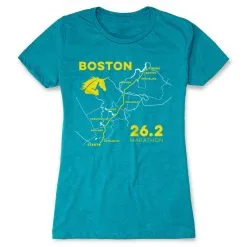 Women's Everyday Runners Tee - Boston Route -goneforarun Sales 2023 tr 45420 TEAL FLAT