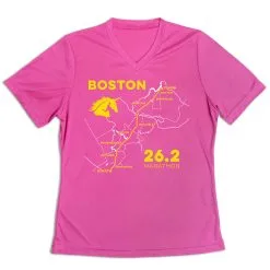 Women's Short Sleeve Tech Tee - Boston Route -goneforarun Sales 2023 tr 45425 PINK MAIN