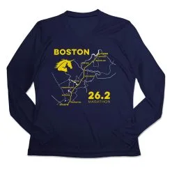Women's Long Sleeve Tech Tee - Boston Route -goneforarun Sales 2023 tr 45426 NAVY