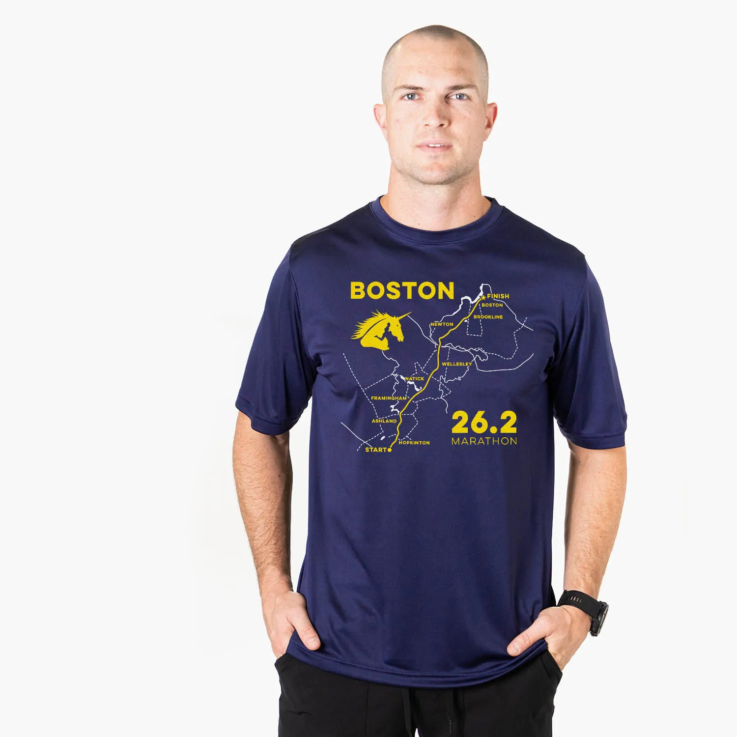 Men's Running Short Sleeve Performance Tee - Boston Route 4 Men's Running Short Sleeve Performance Tee - Boston Route - Image 2