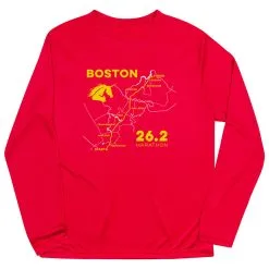 Men's Running Long Sleeve Performance Tee - Boston Route -goneforarun Sales 2023 tr 45430 RED MAIN