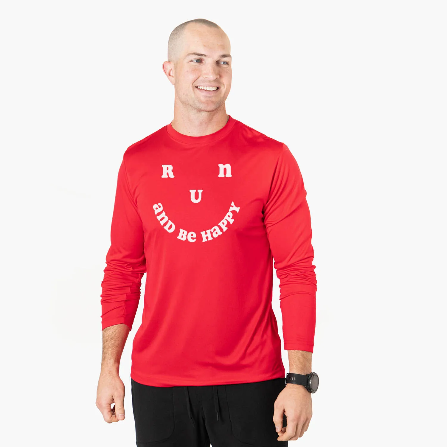Men's Running Long Sleeve Performance Tee - Run And Be Happy 4 Men's Running Long Sleeve Performance Tee - Run And Be Happy - Image 2