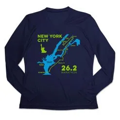 Women's Long Sleeve Tech Tee - New York City Route -goneforarun Sales 2023 tr 45523 NAVY MAIN