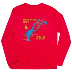 Men's Running Long Sleeve Performance Tee - New York City Route -goneforarun Sales 2023 tr 45526 RED MAIN