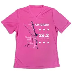 Women's Short Sleeve Tech Tee - Chicago Route -goneforarun Sales 2023 tr 45533 PINK MAIN