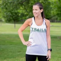 Women's Racerback Performance Tank Top - Trails Over Treadmills -goneforarun Sales 2023 tr 45543 WHITE MODEL