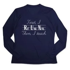 Women's Long Sleeve Tech Tee - First I Run Then I Teach 14 Women's Long Sleeve Tech Tee - First I Run Then I Teach -goneforarun Sales 2023 tr 45667 NAVY MAIN