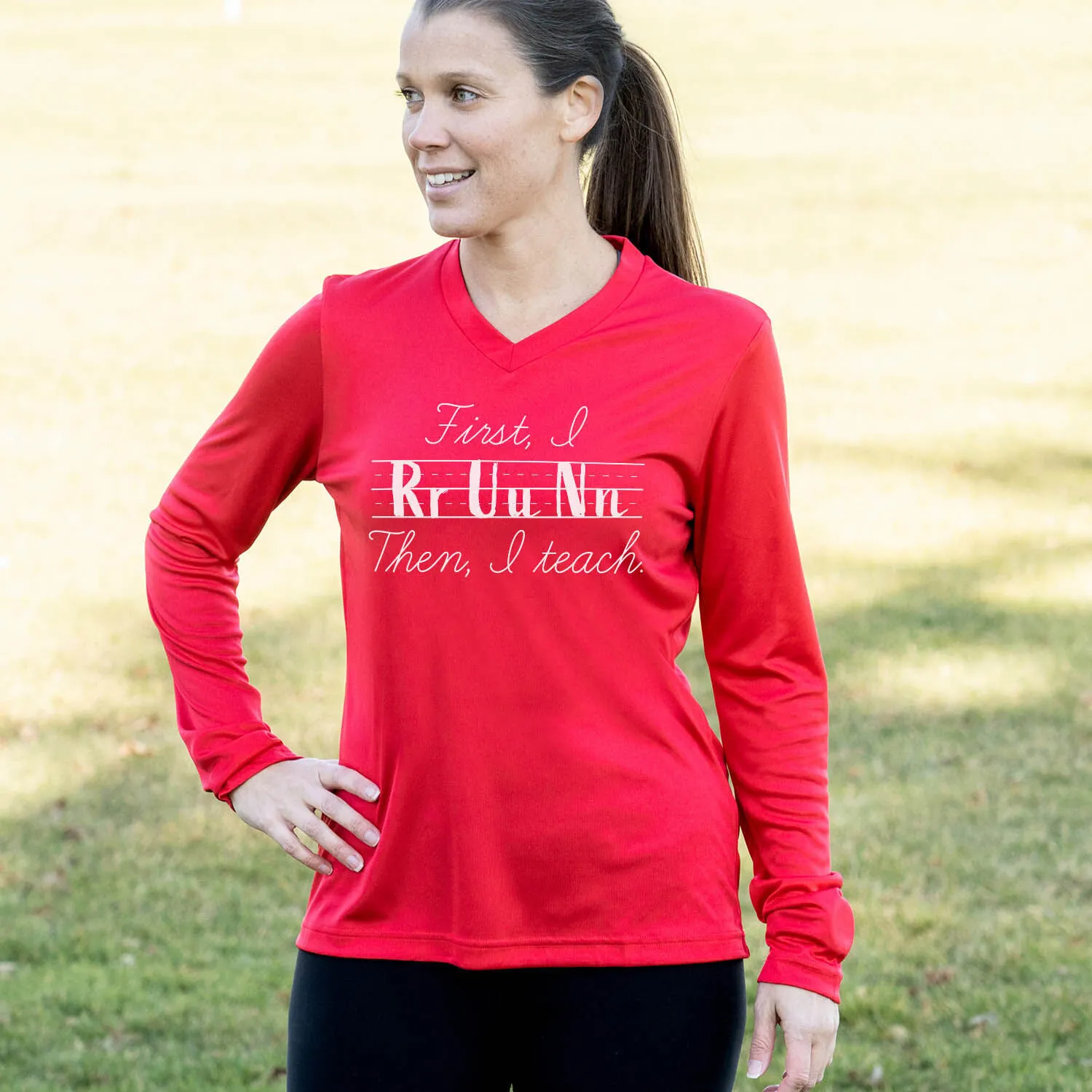 Women's Long Sleeve Tech Tee - First I Run Then I Teach 6 Women's Long Sleeve Tech Tee - First I Run Then I Teach - Image 4