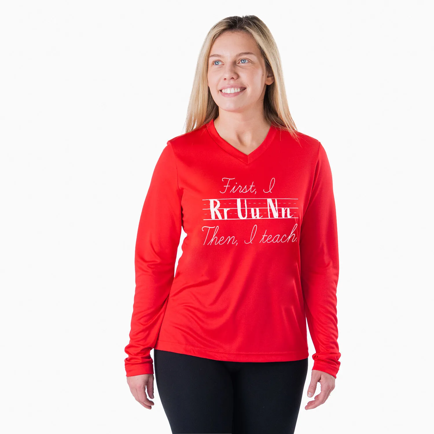 Women's Long Sleeve Tech Tee - First I Run Then I Teach 4 Women's Long Sleeve Tech Tee - First I Run Then I Teach - Image 2