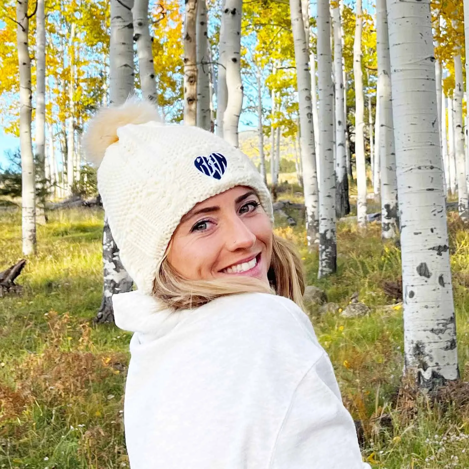 Running Embroidered Pom Pom Knit Hat - Love The Run 3 Running Embroidered Pom Pom Knit Hat - Love The Run - Image 2