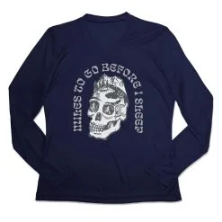 Women's Long Sleeve Tech Tee - Miles To Go Before I Sleep - Skull -goneforarun Sales 2023 tr 46530 NAVY MAIN