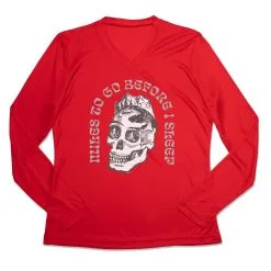 Women's Long Sleeve Tech Tee - Miles To Go Before I Sleep - Skull -goneforarun Sales 2023 tr 46530 RED MAIN