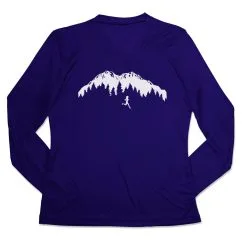 Women's Long Sleeve Tech Tee - Trail Runner In The Mountains