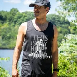 Men's Hiking Performance Tank Top - This Is My Happy Hour Hiker -goneforarun Sales 2023 tr 46849 BLACK LIFESTYLE