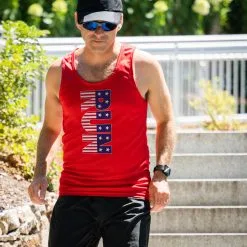 Men's Running Performance Tank Top - Patriotic Run -goneforarun Sales 2023 tr 46858 RED LIFESTYLE